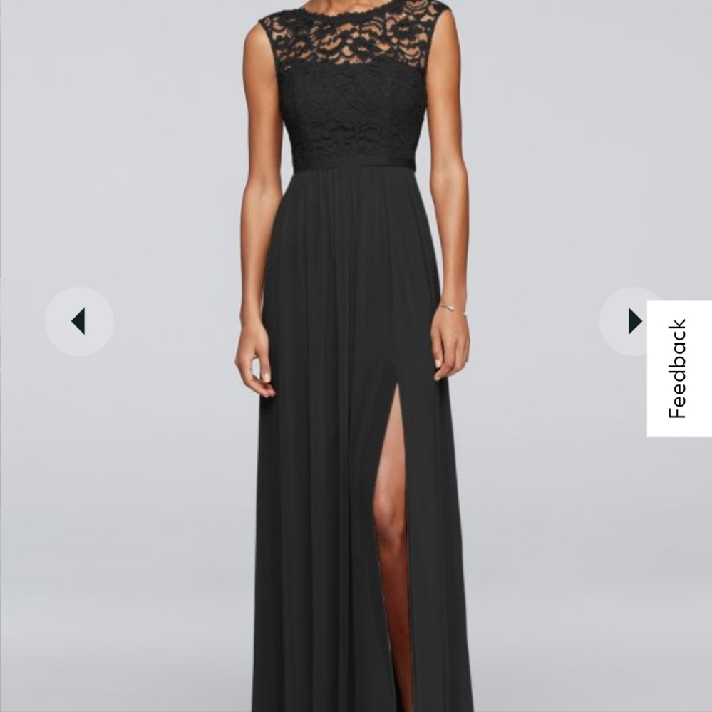 Davids bridal long blue lace dress